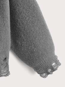 ROMWE Grunge Punk Áo len nữ Bị tách Lễ Các Thánh Giải trí - Xám - Xem 4