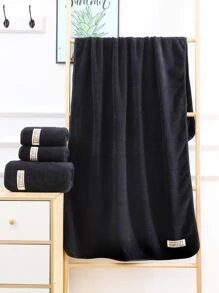 2pcs Plain Bath Towel Set Shower Towels For Beaty Salon, Hotel Sports,Home Essentials, Towel, Skin Care - Black - View 1