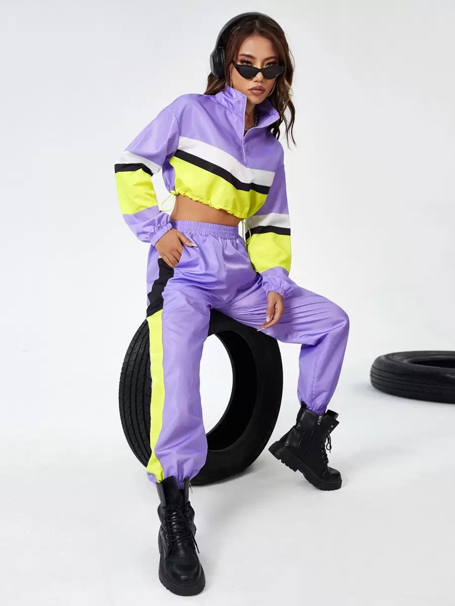 SHEIN Coolane Colour Block Half Zip Jacket & Jogger Trousers - Multicolor - View 1