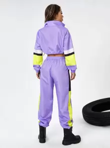 SHEIN Coolane Colour Block Half Zip Jacket & Jogger Trousers - Multicolor - View 2