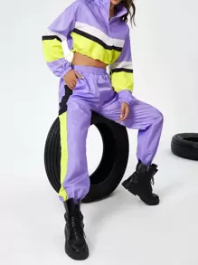 SHEIN Coolane Colour Block Half Zip Jacket & Jogger Trousers - Multicolor - View 4