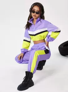 SHEIN Coolane Colour Block Half Zip Jacket & Jogger Trousers - Multicolor - View 5