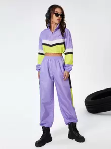 SHEIN Coolane Colour Block Half Zip Jacket & Jogger Trousers - Multicolor - View 6
