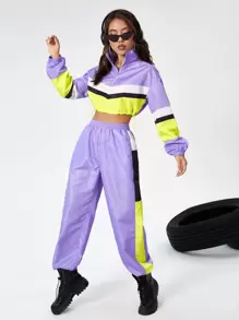 SHEIN Coolane Colour Block Half Zip Jacket & Jogger Trousers - Multicolor - View 7