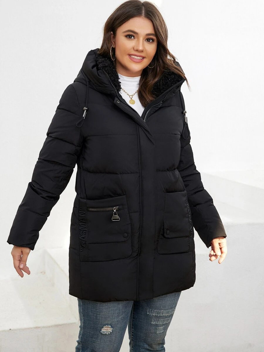 GASMAN Plus Pocket Patched Hooded Padded Coat - Black - View 1