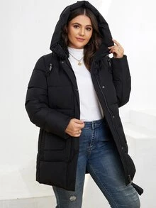 GASMAN Plus Pocket Patched Hooded Padded Coat - Black - View 3