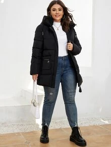 GASMAN Plus Pocket Patched Hooded Padded Coat - Black - View 6