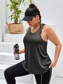 SHEIN Sports Plus Mesh Insert Cut Out Contrast Binding Sports Tank Top - Dark Grey - View 2