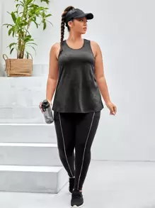 SHEIN Sports Plus Mesh Insert Cut Out Contrast Binding Sports Tank Top - Dark Grey - View 3