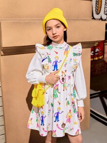 SHEIN 女孩小高領燈籠袖套頭衫 - 白色 - 查看 2