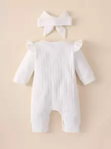 Souflis Souflis Baby Girl Newborn Ruffle Trim Jumpsuit & Headband - White - View 2