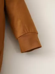 SHEIN Newborn Baby Boy Letter Graphic Jumpsuit & Hat - Brown - View 4