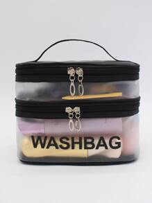 Túi trang điểm đồ họa chữ cái hai lớp, Đồ dùng cần thiết khi đi du lịch - màu đen - Xem 1