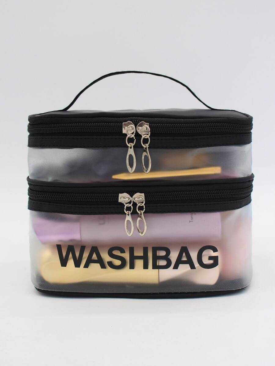 Túi trang điểm đồ họa chữ cái hai lớp, Đồ dùng cần thiết khi đi du lịch - màu đen - Xem 1