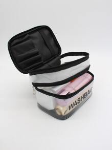 Túi trang điểm đồ họa chữ cái hai lớp, Đồ dùng cần thiết khi đi du lịch - màu đen - Xem 2