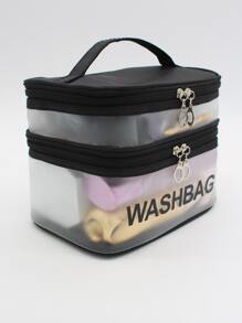 Túi trang điểm đồ họa chữ cái hai lớp, Đồ dùng cần thiết khi đi du lịch - màu đen - Xem 3