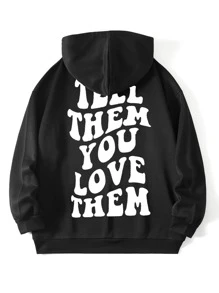 SHEIN EZwear Plus Size Drop Shoulder Slogan Graphic Sweatshirt - Black - View 1