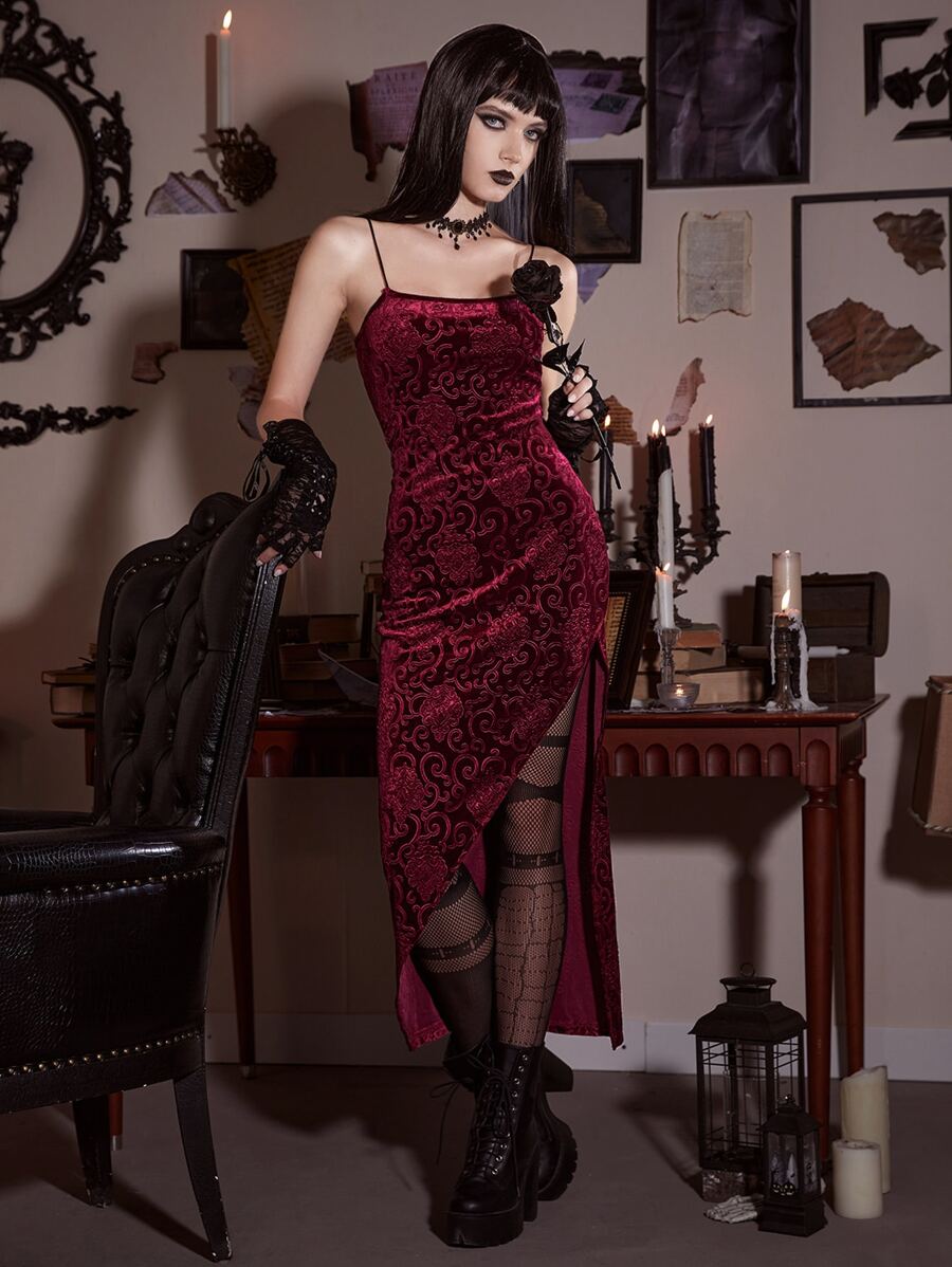 ROMWE PUNK Đầm Bất đối xứng màu trơn Hấp dẫn - Đỏ - Xem 1