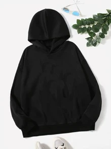 SHEIN EZwear Plus Size Drop Shoulder Slogan Graphic Sweatshirt - Black - View 2