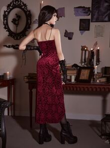 ROMWE PUNK Đầm Bất đối xứng màu trơn Hấp dẫn - Đỏ - Xem 2