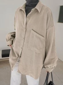 DAZY Drop Shoulder Pocket Patched Shirt - Khaki - View 3