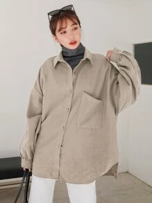 DAZY Drop Shoulder Pocket Patched Shirt - Khaki - View 4