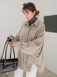 DAZY Drop Shoulder Pocket Patched Shirt - Khaki - View 5