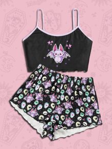 KLARYSSA Skull Cartoon Graphic PJ Set - Multicolor - View 1