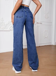 SHEIN Tall Jeans de pierna recta con bolsillo oblicuo - Azul lavado medio - Ver 4