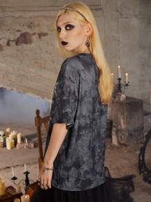 ROMWE Goth Tie Dye Skull Print Tee - Grey - View 5