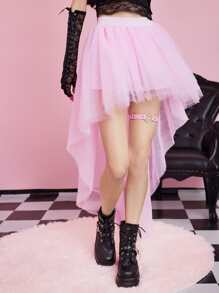 ROMWE Kawaii Váy nữ Tương phản Mesh Cao thấp màu trơn Dễ thương - Hồng - Xem 5