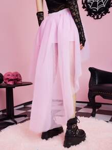 ROMWE Kawaii Váy nữ Tương phản Mesh Cao thấp màu trơn Dễ thương - Hồng - Xem 6