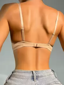 SHAPORA قطعة واحدة حمالة صدر نسائية بحواف على شكل حرف U ذات موحد اللون مريحة بسفائن - لون مشمشي - مشاهدة 2