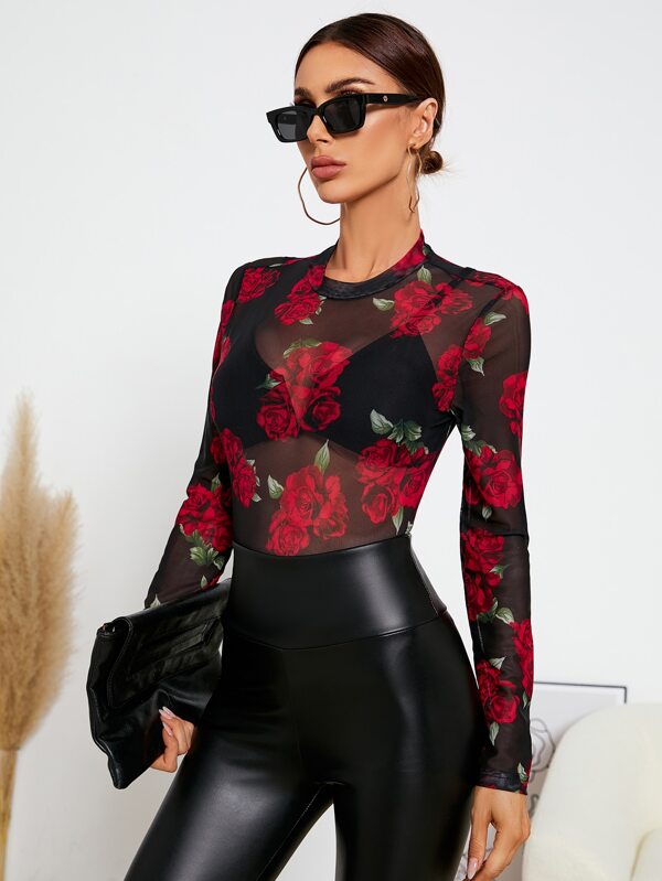 Firerie Tops Impressão Floral Gola careca Malha Sem sutiã