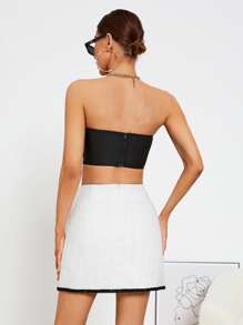Zip Back Big Bow Crop Top - Black - View 2