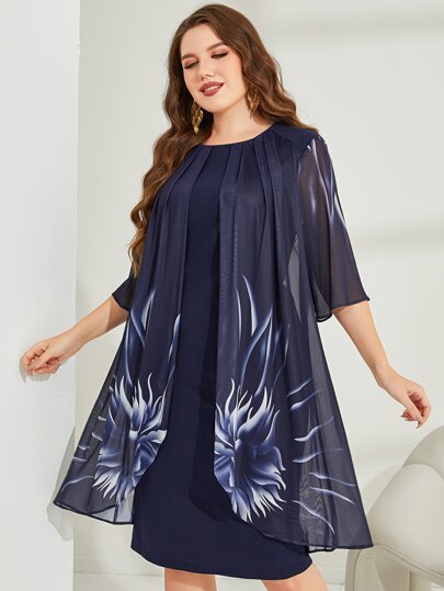 Mulvari Plus Floral Print Fold Pleated Foldover Dress Maxi Women Outfit Fall