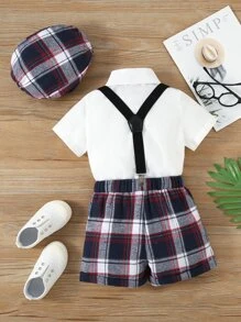 小男童1入組格紋印花背帶短褲