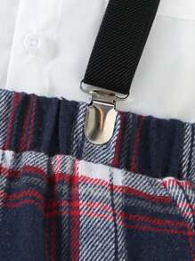 小男童1入組格紋印花背帶短褲