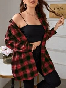Calvaya Áo sơ mi Plus Size Nút phía trước Sọc ca rô Sẵn sàng - Nhiều màu - Xem 1