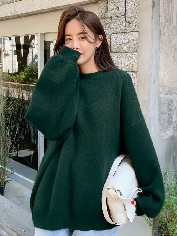 DAZY Jersey oversize de tejido acanalado de hombros caídos, manga larga