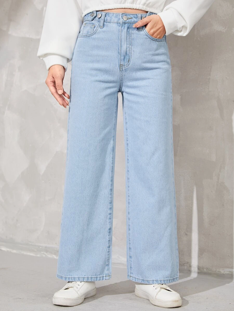 SHEIN Teen Girls Straight Leg Jeans - Light Wash - View 1