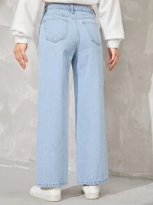 SHEIN Teen Girls Straight Leg Jeans - Light Wash - View 2