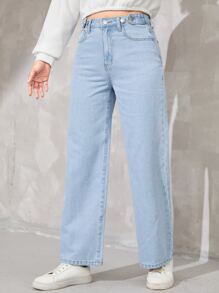 SHEIN Teen Girls Straight Leg Jeans - Light Wash - View 3