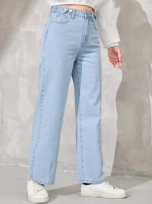 SHEIN Teen Girls Straight Leg Jeans - Light Wash - View 5