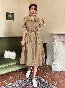 DAZY 主教袖腰帶襯衫裙