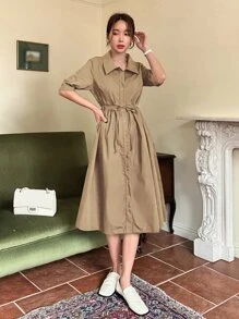 DAZY 主教袖腰帶襯衫裙