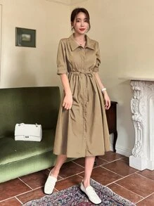 DAZY 主教袖腰帶襯衫裙