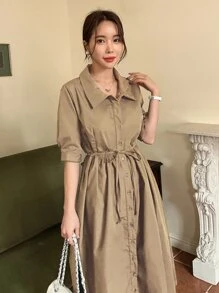 DAZY 主教袖腰帶襯衫裙