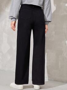 SHEIN Bé Gái Quần Jeans Nút Túi Dây kéo Tim Slogan - màu đen - Xem 2