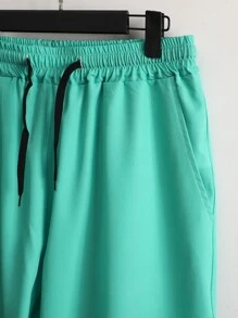 Manfinity RSRT Men Striped & Flamingo Print Shirt & Drawstring Waist Shorts Without Tee - Mint Green - View 6